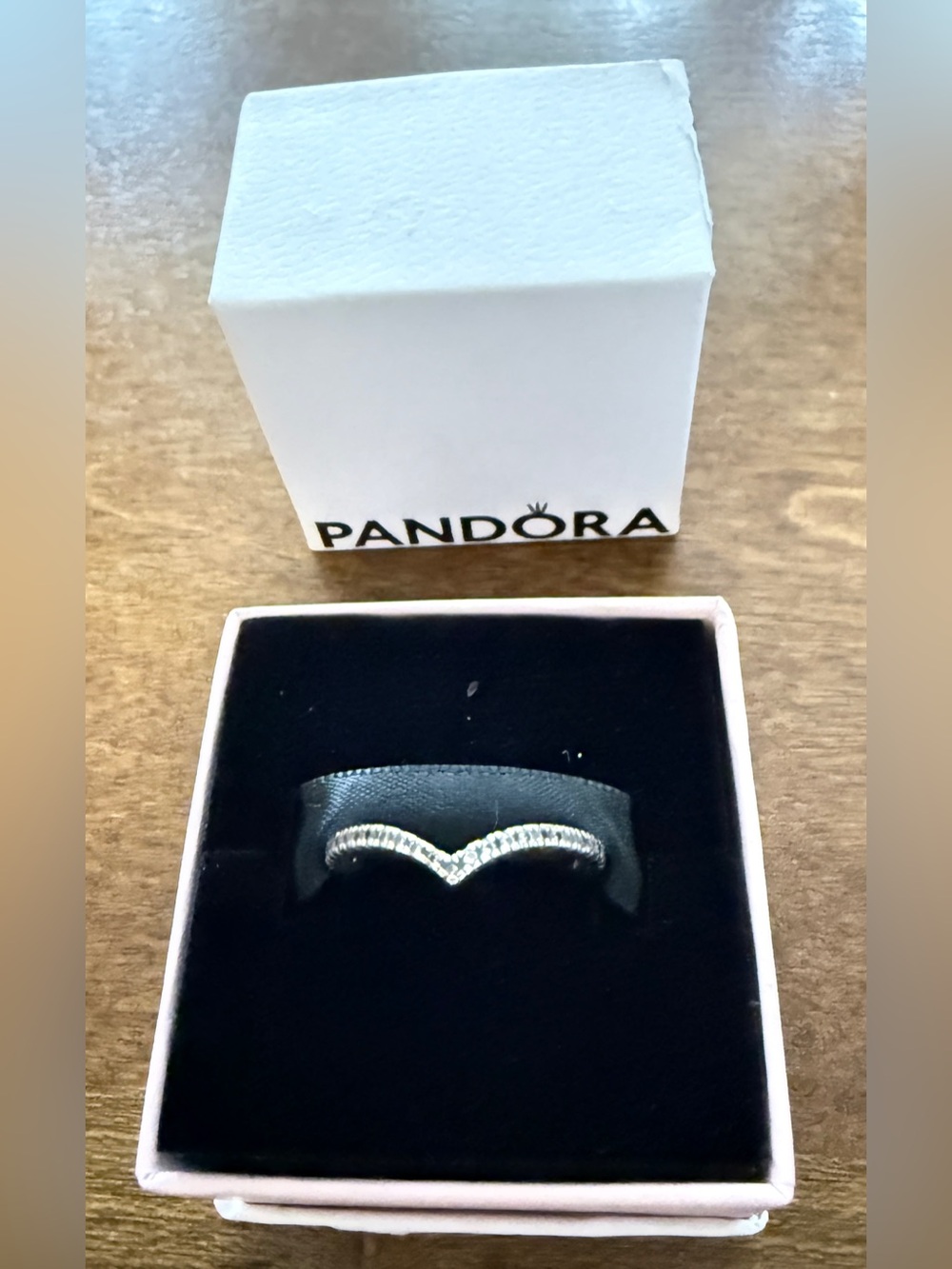 Authentic Pandora Sparkling Wishbone Ring Sterling Silver CZ 196316CZ Box size 7